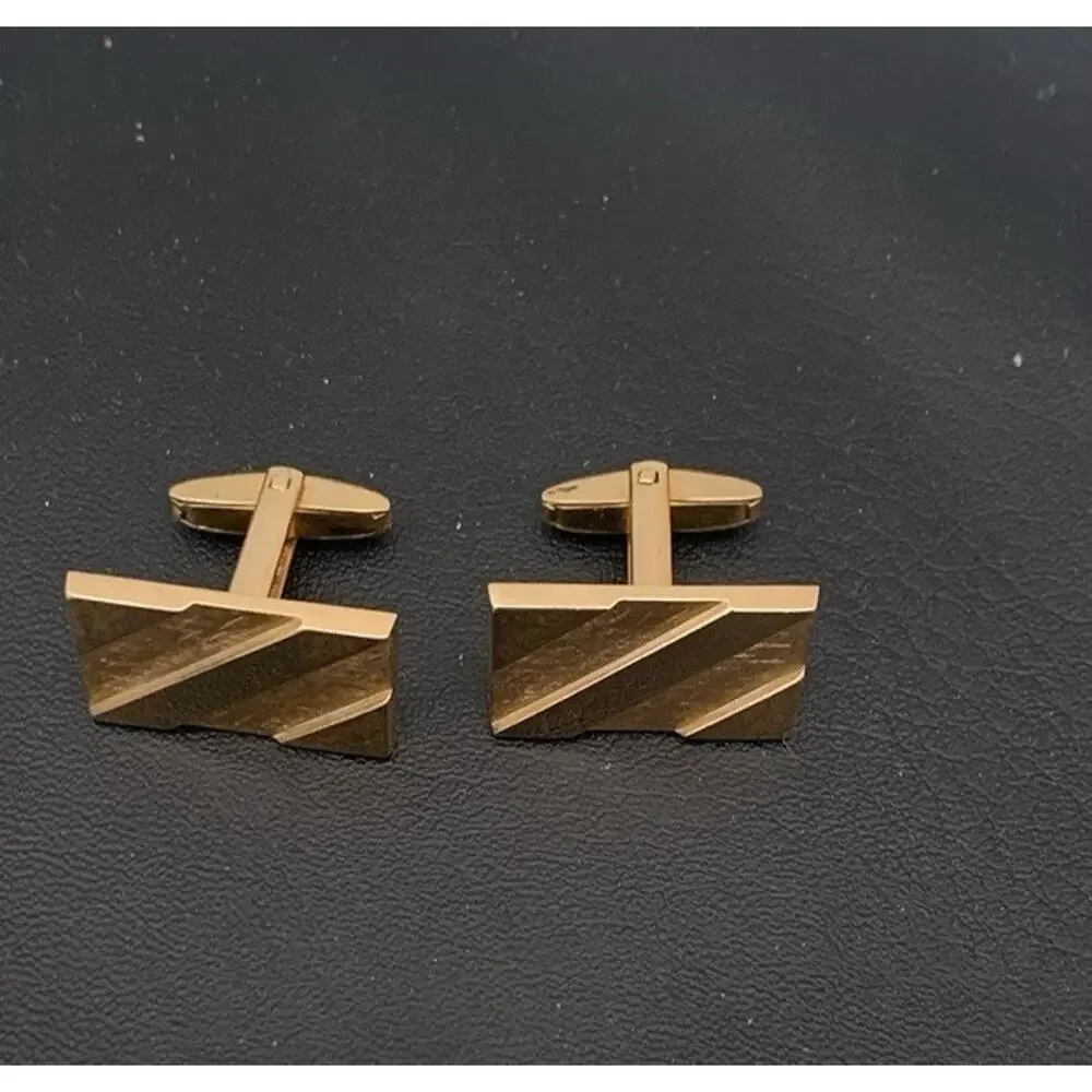Vintage Foster Classic Polished & Brushed‎ Gold Tone Rectangle Cuff Links Signed